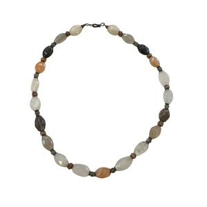 VNTG Earth Tone Faceted Gemstone Beaded Necklace Peach Moonstone Smoky Quartz
